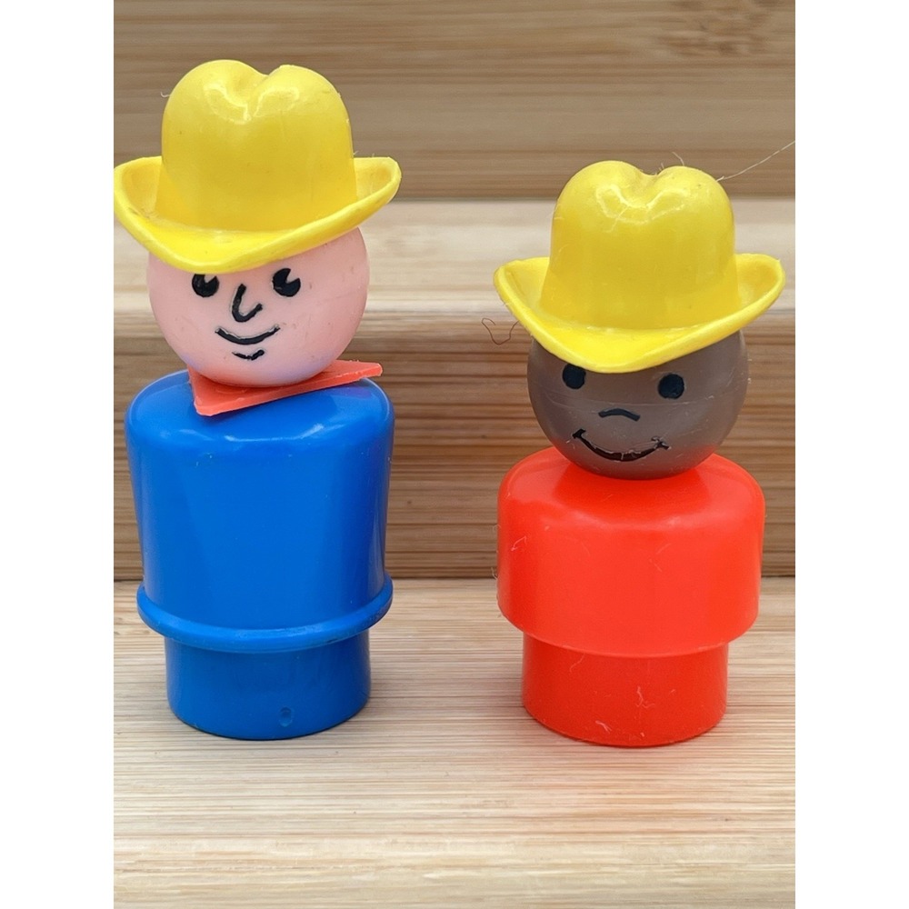 Vintage Fisher-Price Little People Farm Farmer & Boy Yellow Hat‎ Figure Lot of 2